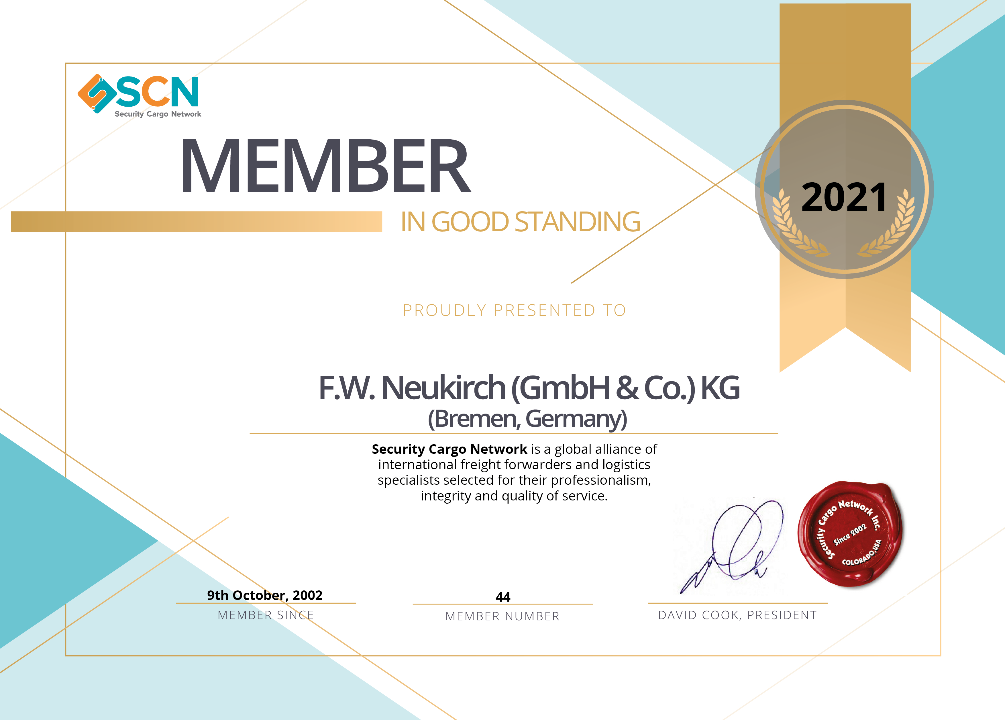 SCN Member CertificateFWN_NL1121 SCN Member Certificate